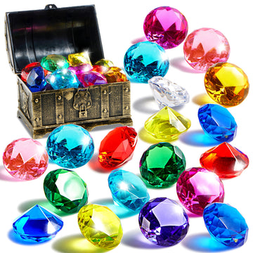 Sloosh Diving Gems Pool Toys, 16 Big Colorful Diamond With Pirate Treasure Chest,Swim Dive Toy For Kids Underwater Gemstone Swimming Training Gift Water Pool Games(Gold)