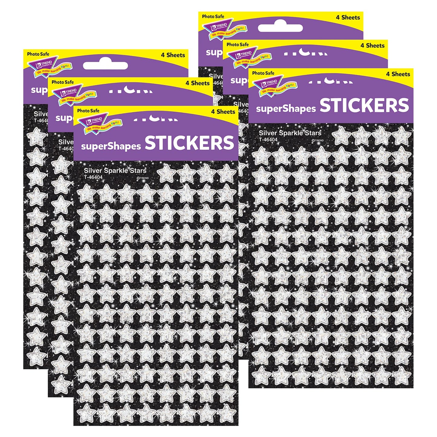 TREND Silver Sparkle Stars superShapes Stickers-Sparkle, 400 Per Pack, 6 Packs