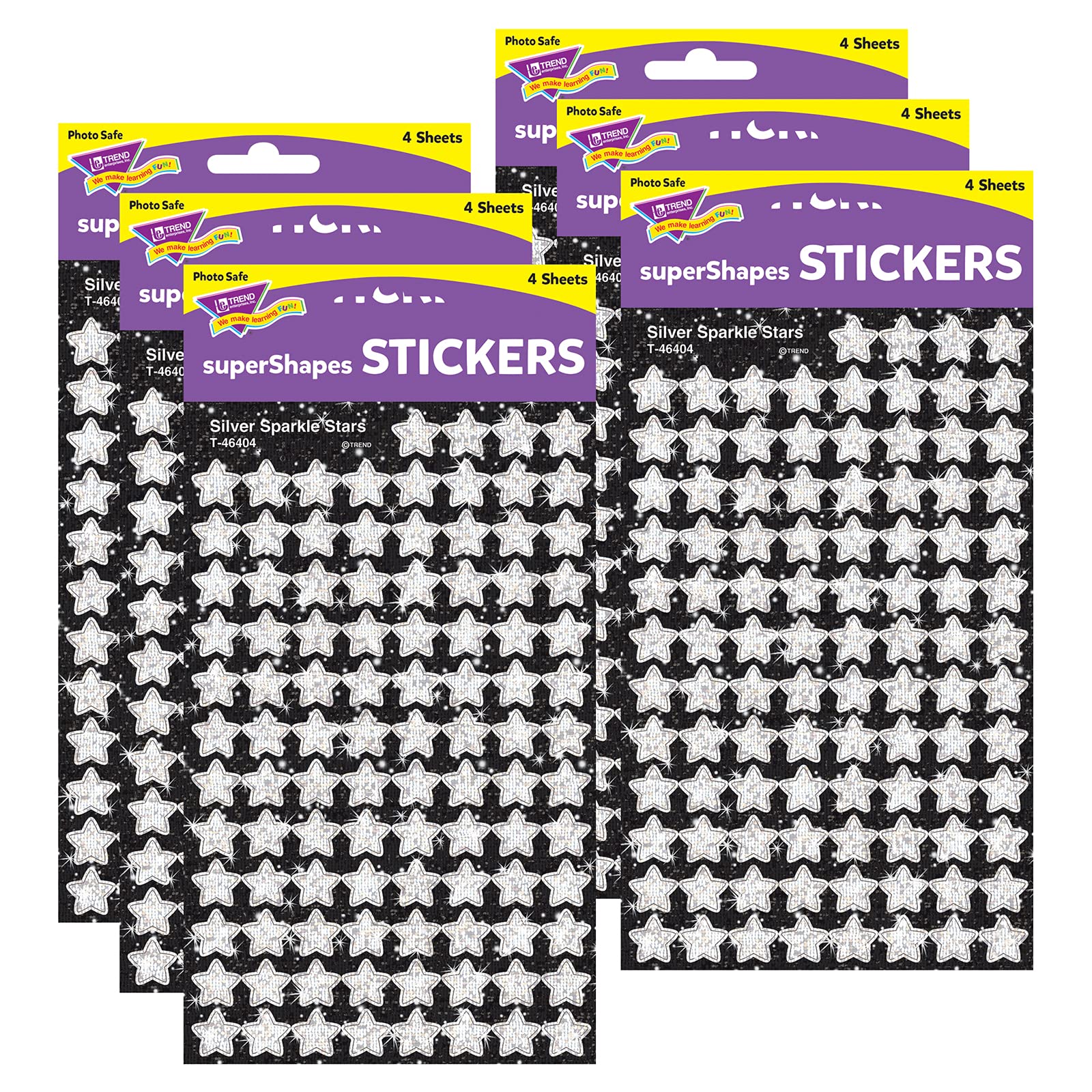 TREND Silver Sparkle Stars superShapes Stickers-Sparkle, 400 Per Pack, 6 Packs