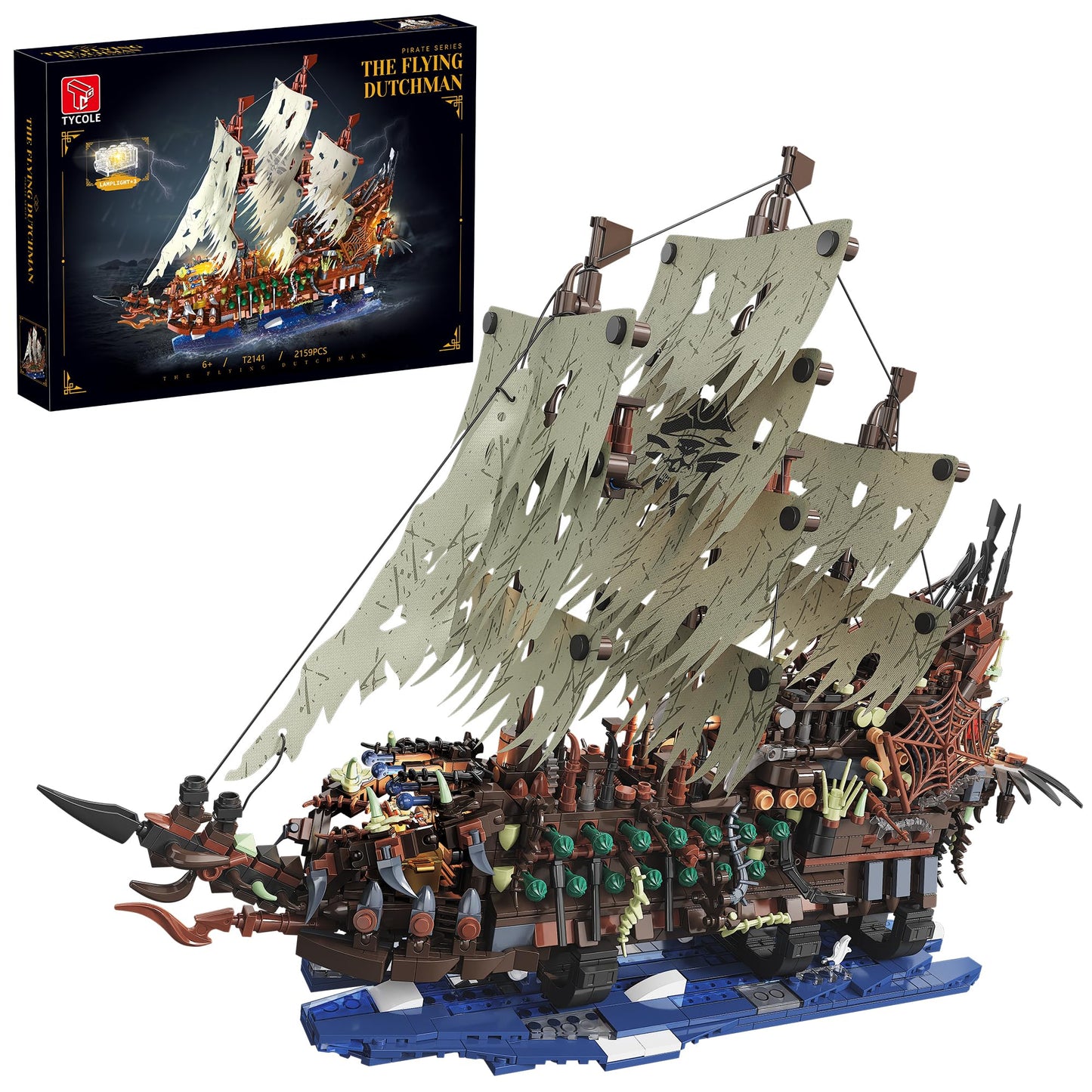 Tycole Pirate Ship Building Sets With Lights, Moc Flying Dutchman Model Toy Boat,Ghost Ship Building Blocks Sets,Christmas Birth