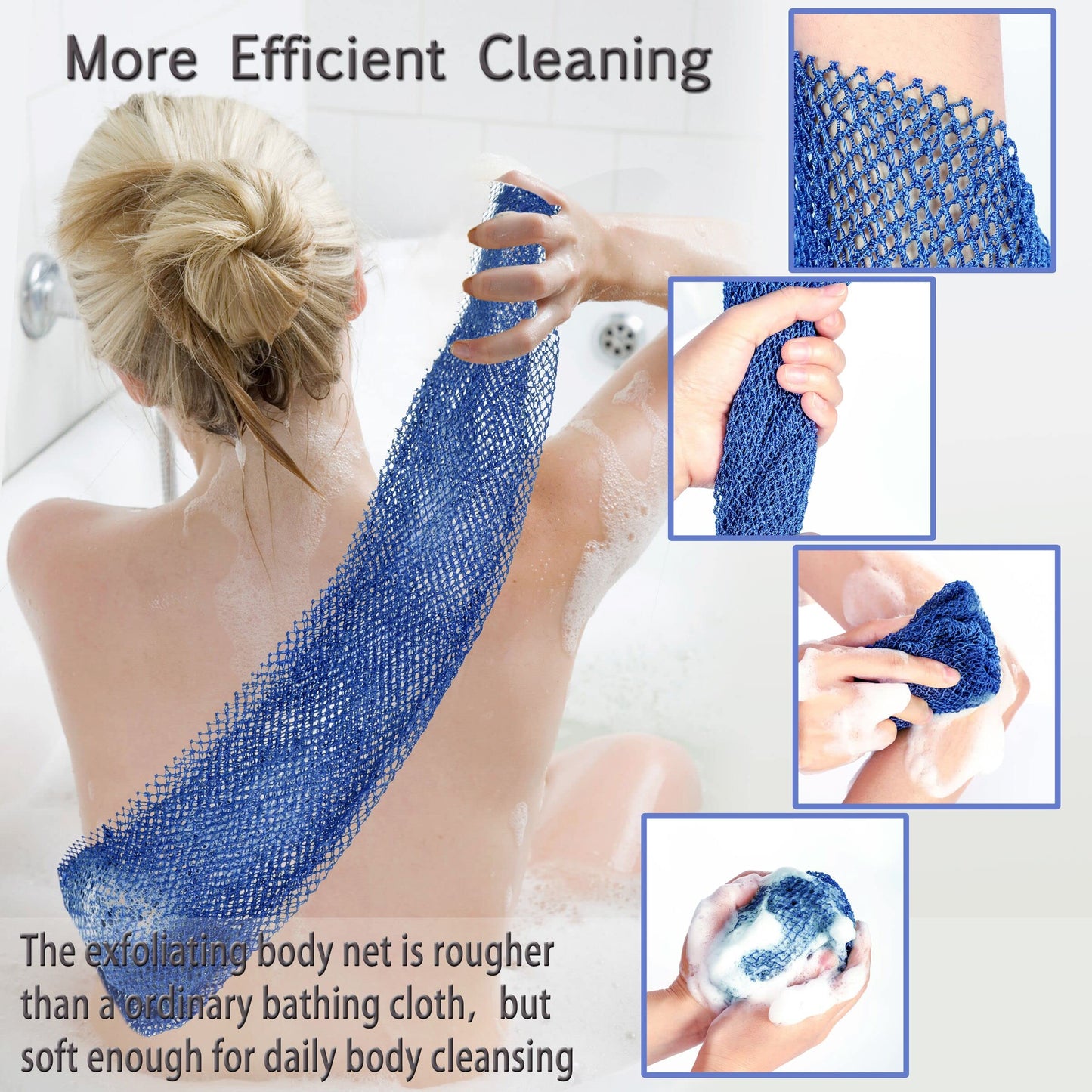 BHYTAKI African Net Sponge - 2 Pack Exfoliating Nylon Bathing Scrubber, Black & Blue
