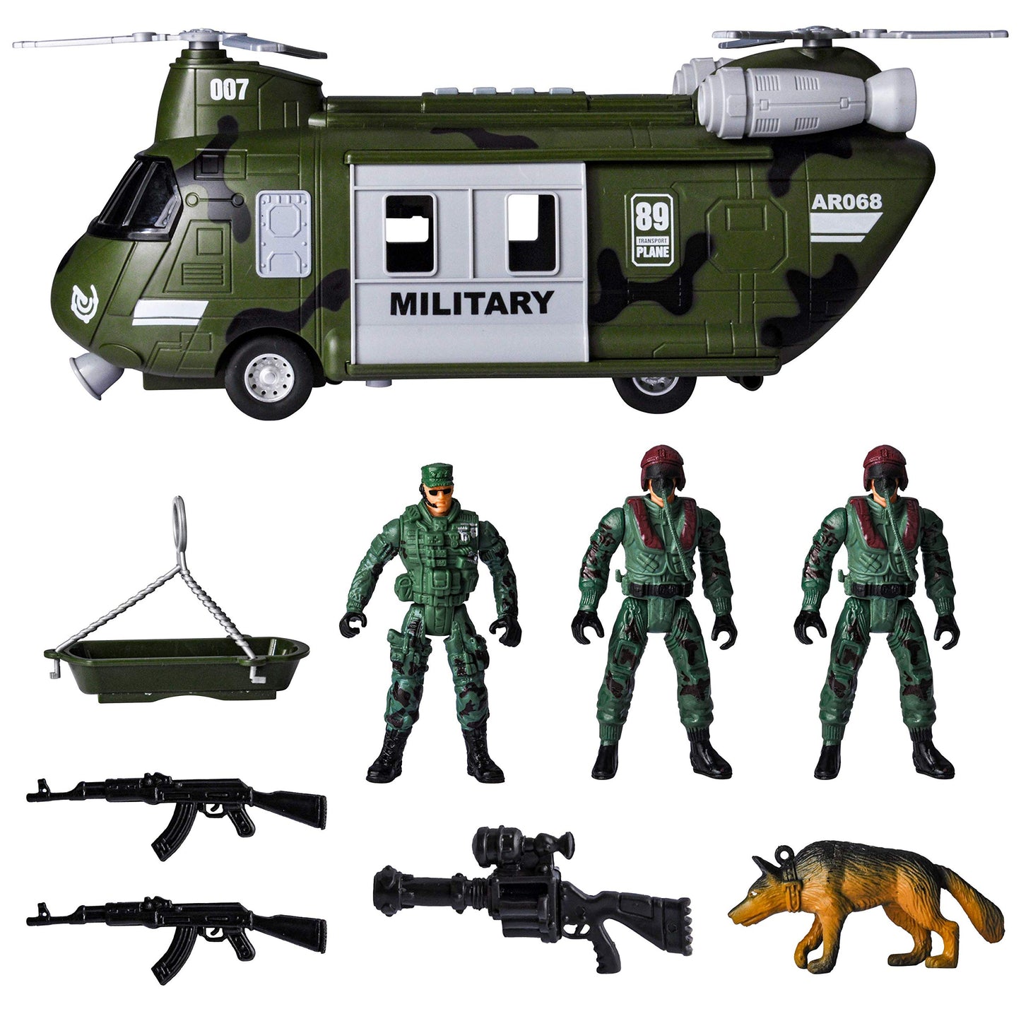 JOYIN Military Vehicles Toy Set of Friction Powered Transport Helicopter with Light and Sound Siren, and Soldier Army Men Action