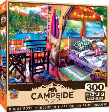 Masterpieces - 300 Piece Jigsaw Puzzle, Large Ez Grip Shapes, Glamping Style, Fun For Adults, Seniors, Family, Kids, Non-Glare F