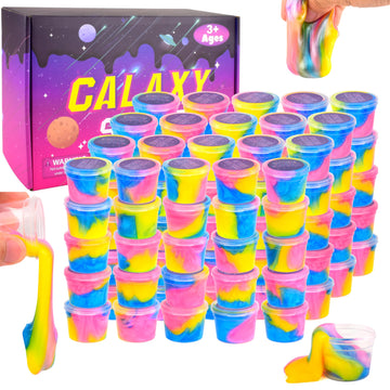 102 Pack Bulk Galaxy Slime Kit, Party Favors For Kids Slime Cup Bulk Diy Stress Relief Putty Toy Stretchy & Non-Sticky Christmas