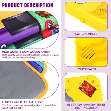 Kids Musical Piano Mats With 25 Music Sounds,Musical Toys Baby Floor Piano Keyboard Mat Carpet Animal Blanket Touch Playmat Early Education Toys For 1 2 3 4 5 6+ Year Girls Boys Toddlers