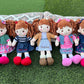 Personalized Snuggle Dolls, Custom Soft Brunette Baby Rag Doll, Blue Jacket Dress, 16 Inches, Muecas De Trapo Personalizadas Par