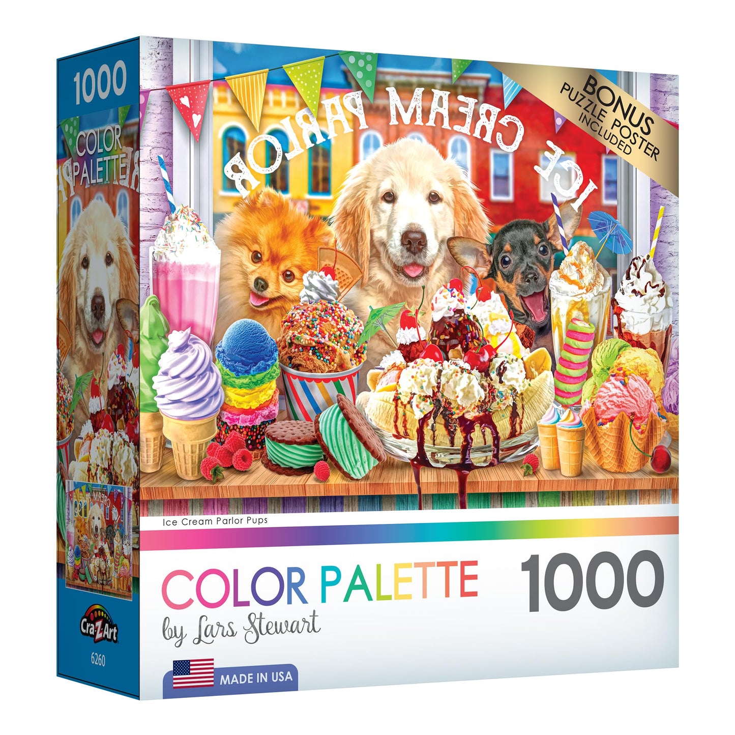 RoseArt - Color Palette - Ice Cream Parlor Pups - 1000 Piece Jigsaw Puzzle for Adults