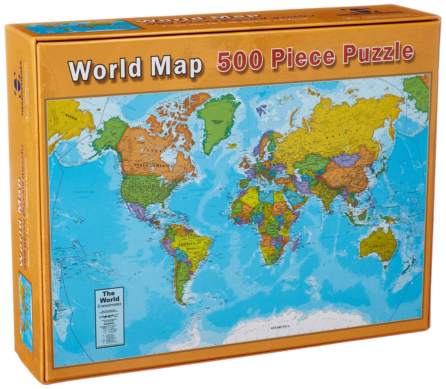 Hemispheres World Map Jigsaw Puzzle, 500 Pieces