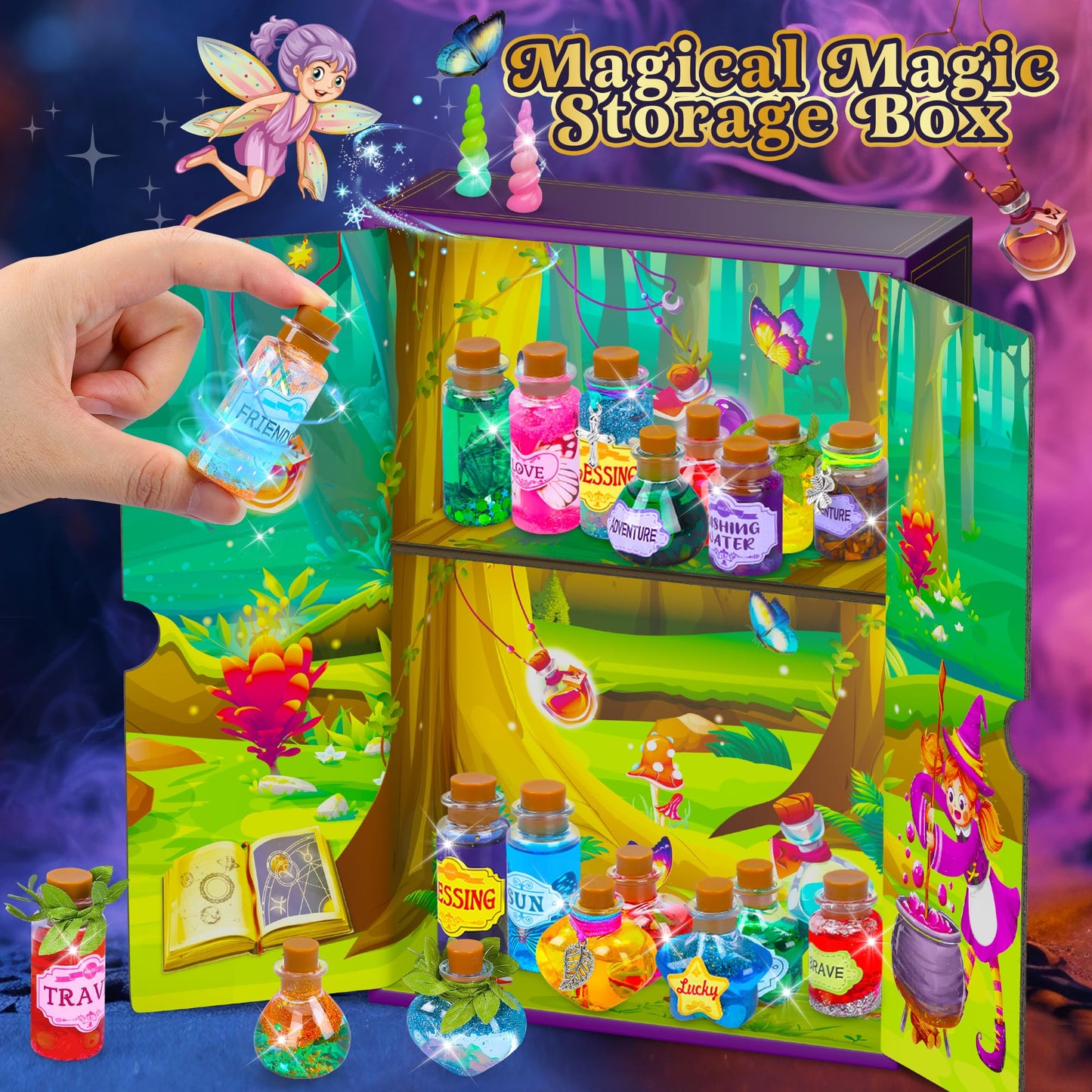 Cartell Fairy Magic Potions Kit For Kids, Upgraded 26 Diy Mixed Magic Witch Potion Bottles, Mystery Potions Craft Kit, Christmas