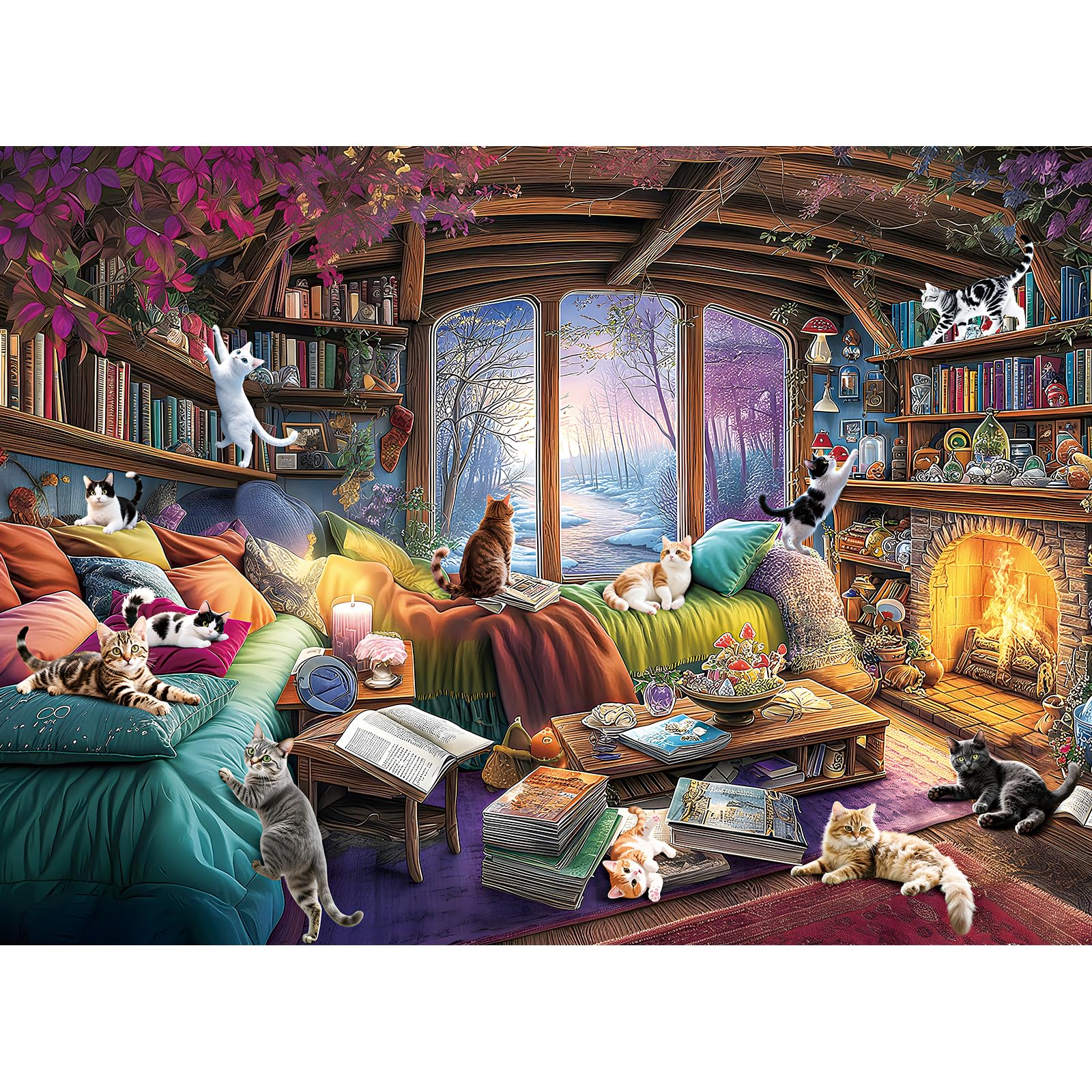 ZSYCZAO 300 Piece Puzzles for mature-themeds  300 Piece Puzzles for mature-themeds Large Piece  Fantasy Cat Winter Jigsaw Puzzle  Funny Gift for mature-themed Kids Senior Challenging Family Games Gift Toy  20.5 X 15 in