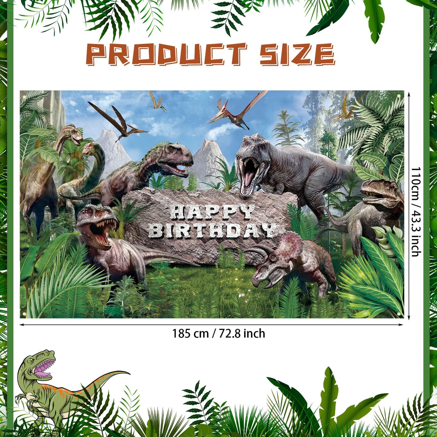 Tatuo Dinosaur Photo Backdrop Dino Theme Banner 72.8 x 43.3 Inch Dinosaur Photography Background Happy Birthday Background for D