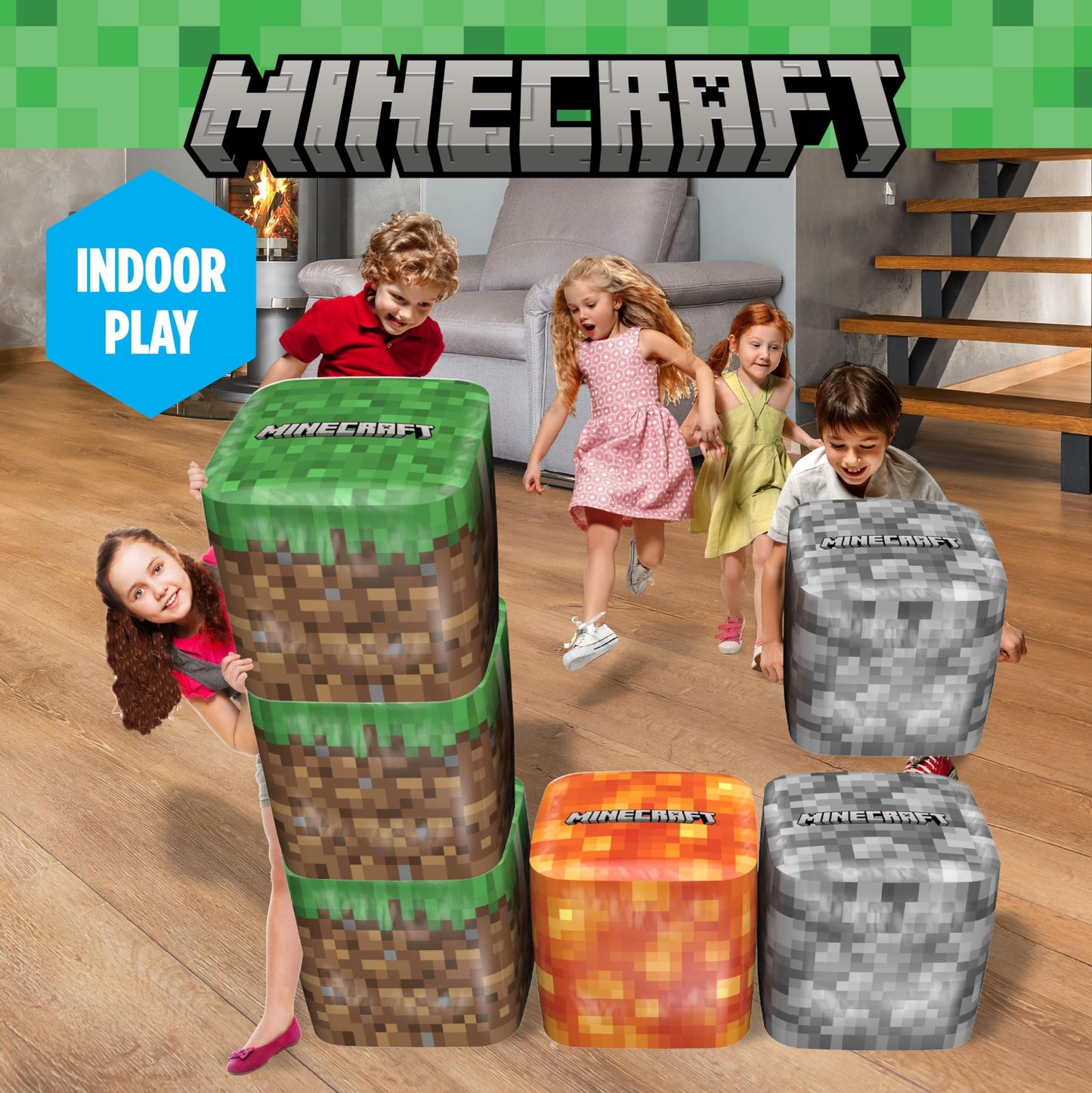 PLAYVIEW Minecraft Inflatable Building Blocks Set, 22x22x22, Vinyl, Model 50900, Kid-Sized, Ideal for Creative Play