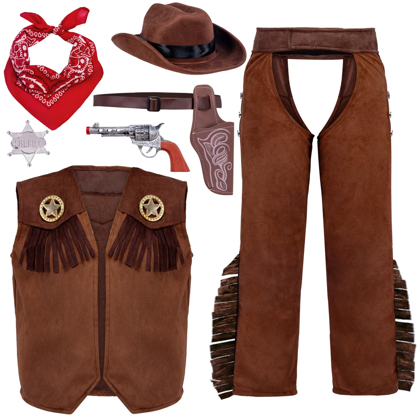 Spooktacular Creations Boys Halloween Cowboy Costume, Deluxe Brown Western Outfit Set, Size S (5-7 yrs), Toddler Dress-up, RolePlay