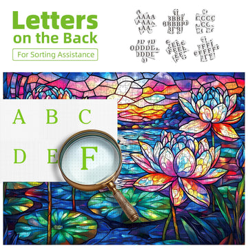 Stained Glass Flower Puzzles For Adults 1000 Pieces Colorful Waterlily Impossible Hard Puzzle For Adults Beautiful Vintage Flowe