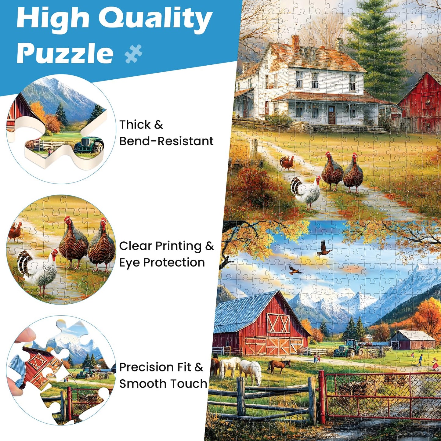 2 Pack 300 Pieces Puzzle for mature-themeds Autumn Puzzle Farm Jigsaw Puzzles 300 Pieces for mature-themeds Kids Seniors Countryside Jigsaw Puzzle enhanced Cardboard Puzzles for Tabletop Family Activity Gift