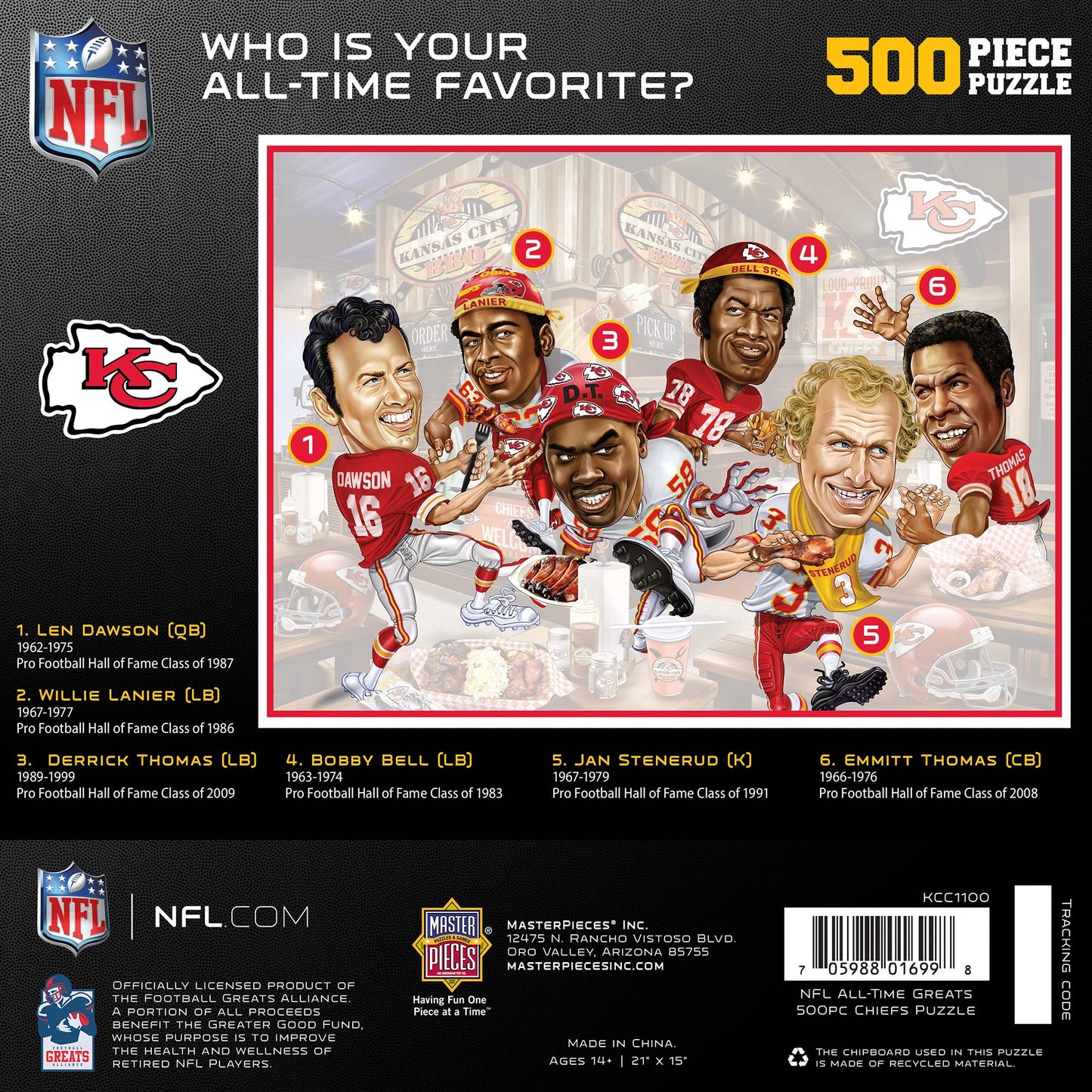 MasterPieces 500 Piece Sports Jigsaw Puzzle for Adults - NFL Kansas City Chiefs All-Time Greats - 15x21