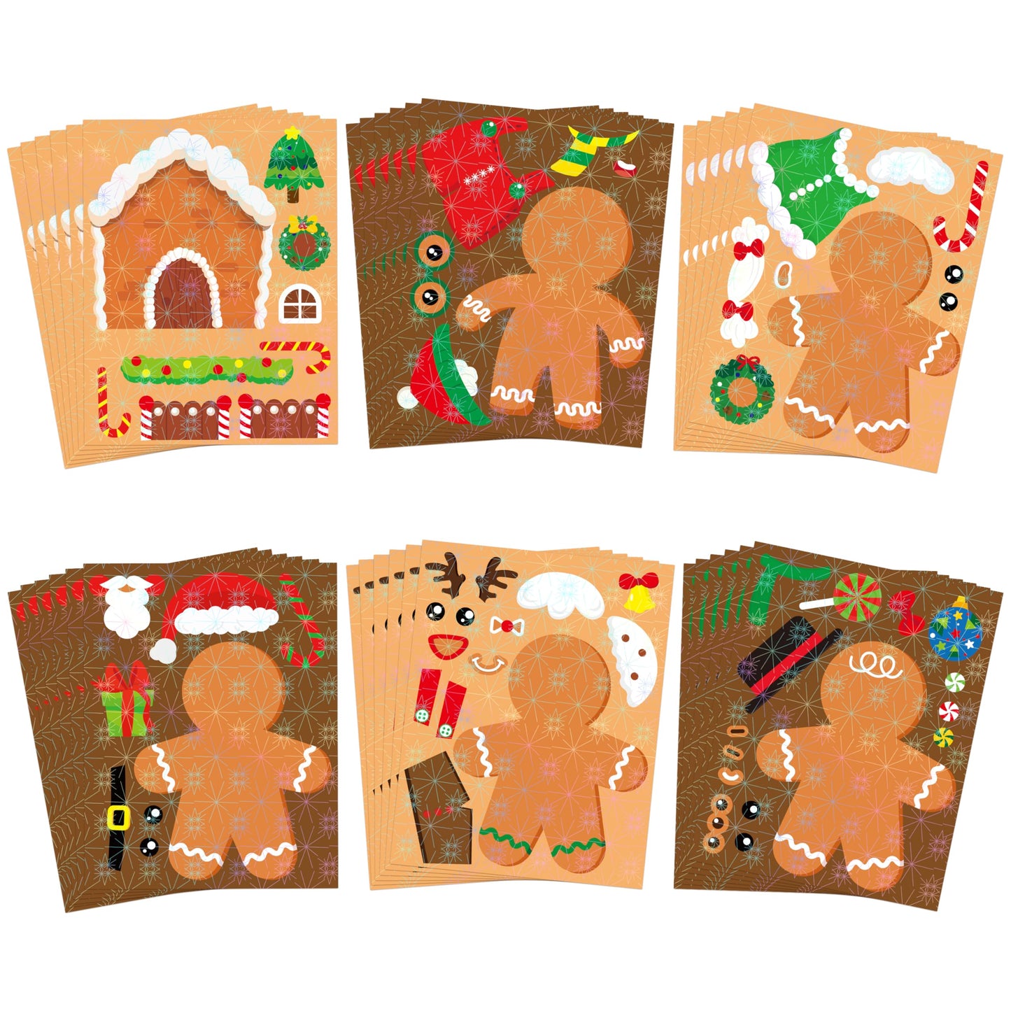HubirdSall 36Pcs Christmas Gingerbread Make-a-Face Stickers Make You Own Gingerbread Holographic Stickers Games Xmas Decorations