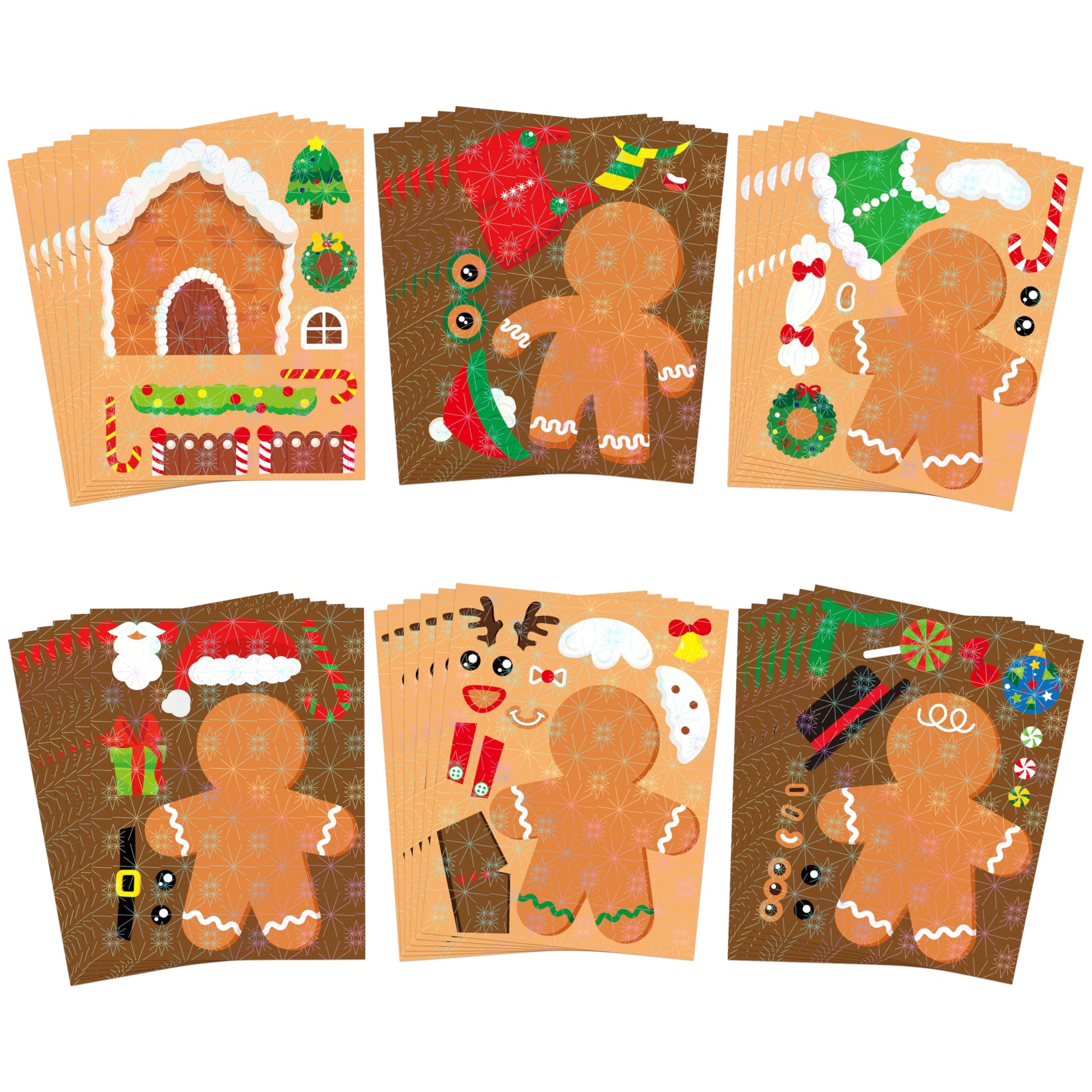HubirdSall 36Pcs Christmas Gingerbread Make-a-Face Stickers Make You Own Gingerbread Holographic Stickers Games Xmas Decorations