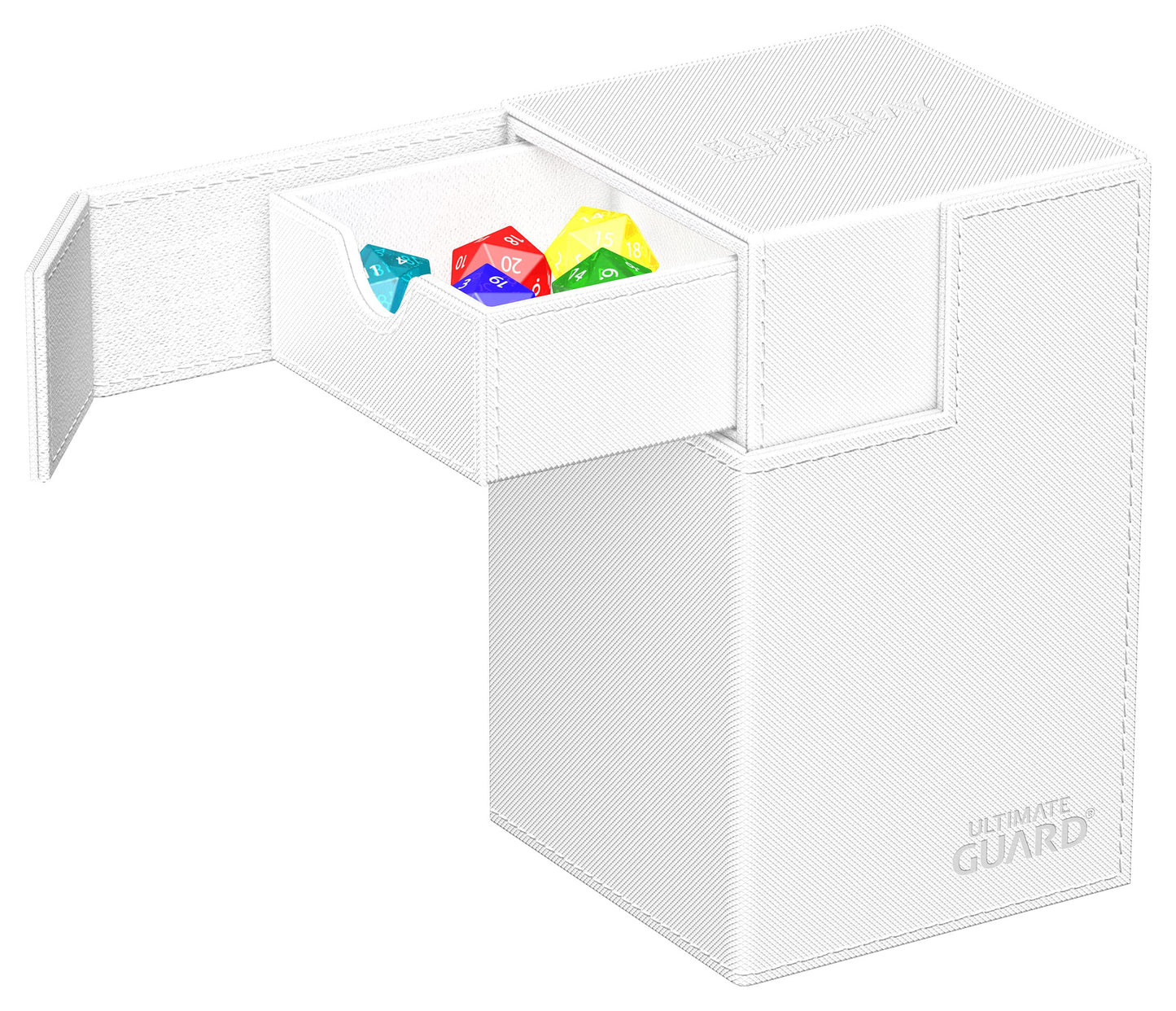 Ultimate Guard FlipnTray 100+, Deck Case for 100 Double-Sleeved TCG Cards + Dice Tray, White, Independent Magnetic Closure & M