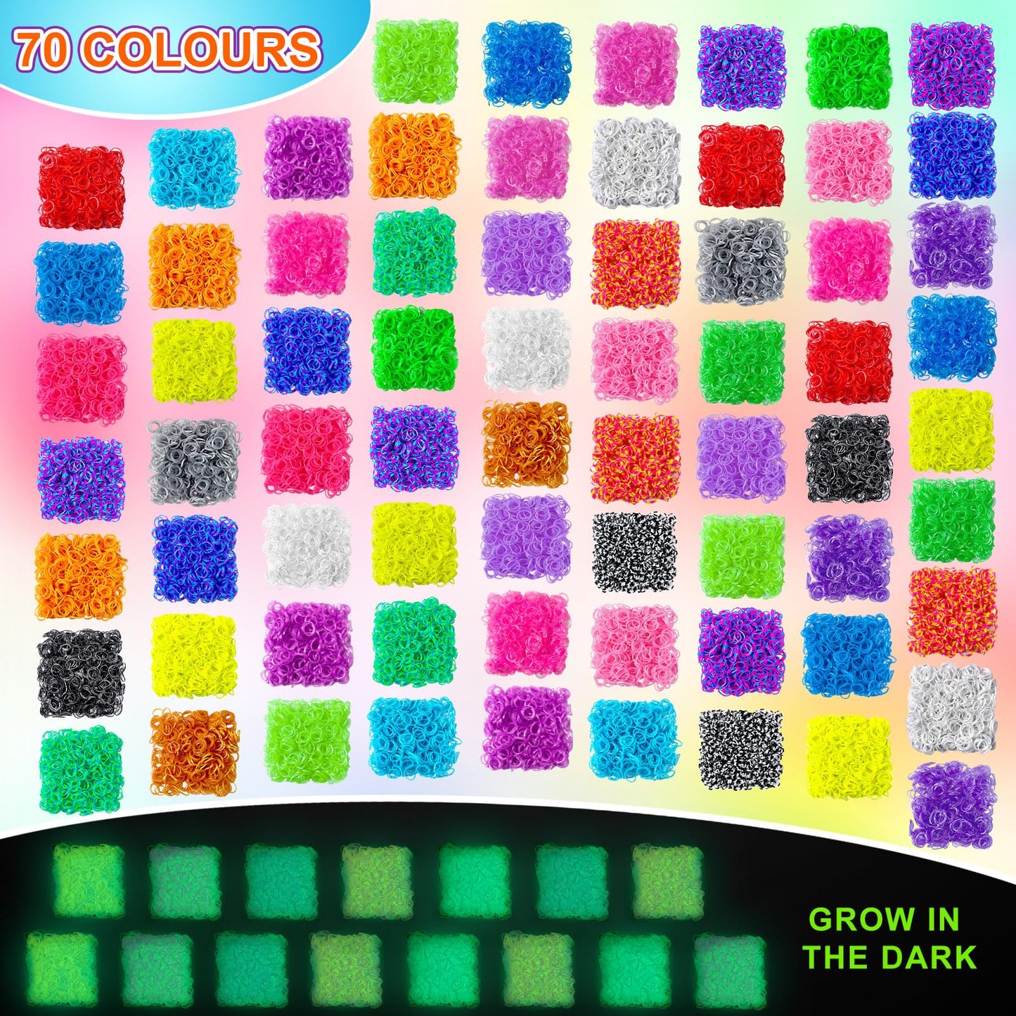 ROSHUKG 7300 Rubber Band Refill Kit in 70 Colours Rubber Bands, Bracelet Making Kit Birthday Gift for Girls Weaving