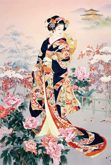 Funnybox Golden Kimono Beauty Paintings By Haruyo Morita- Wooden Jigsaw Puzzles 1000 Piece For Teens And Family