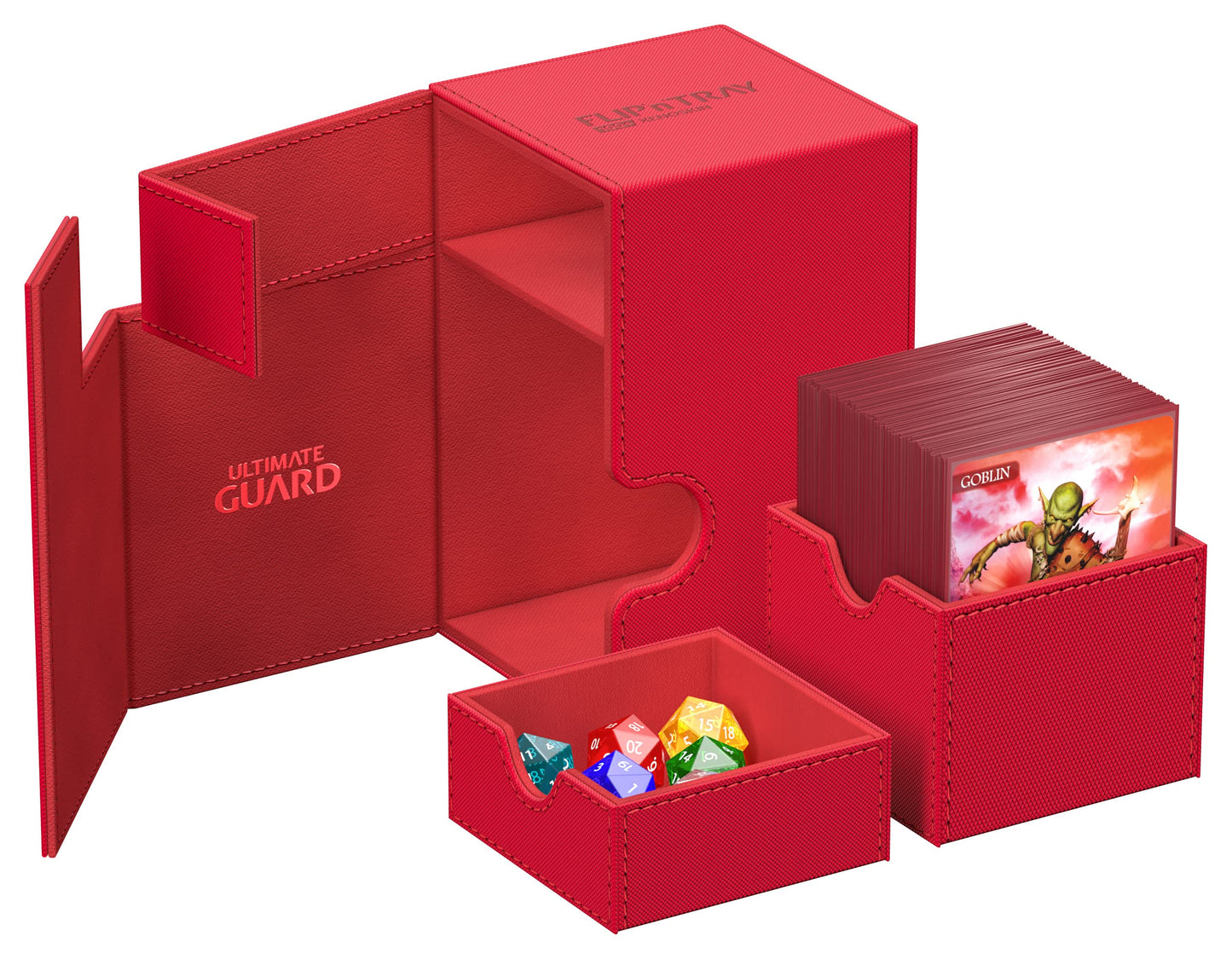 Ultimate Guard Flip'N'Tray 100+, Deck Case For 100 Double-Sleeved Tcg Cards + Dice Tray, Red, Independent Magnetic Closure & Microfiber Inner Lining