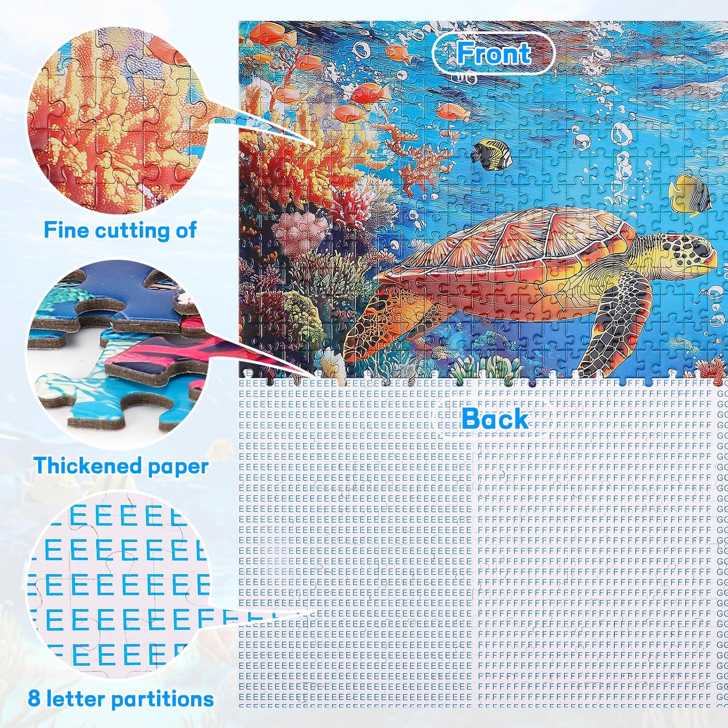 Puzzle for Adults 1000 Pieces - Underwater World Puzzle, Ocean Beach Sea Turtle Coral,1000 Piece Undersea Jigsaw Puzzle (28''x 2