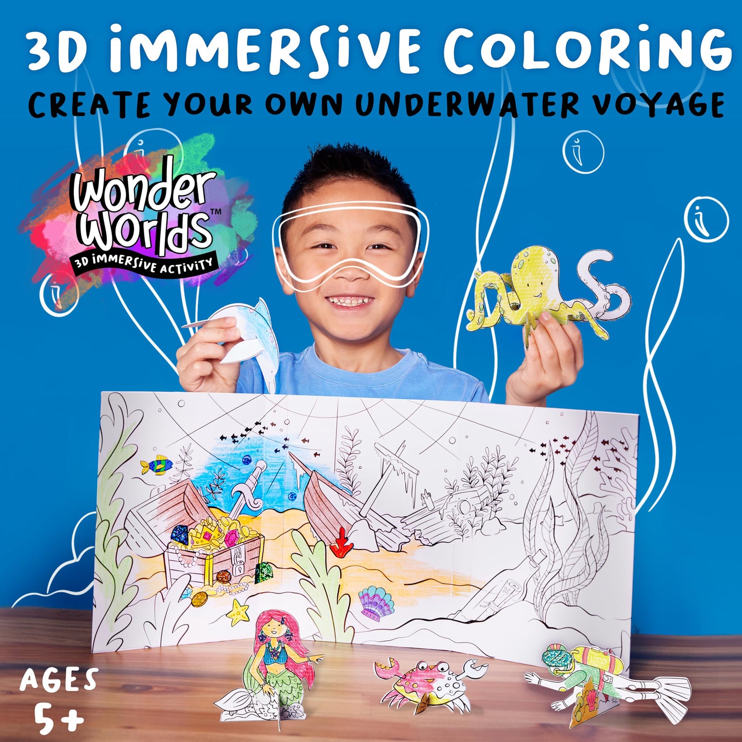 Creativity for Kids Wonder Worlds 3D Coloring Craft Kit: Underwater Adventure - Arts and Crafts for Kids Ages 5-7+, DIY Kit and