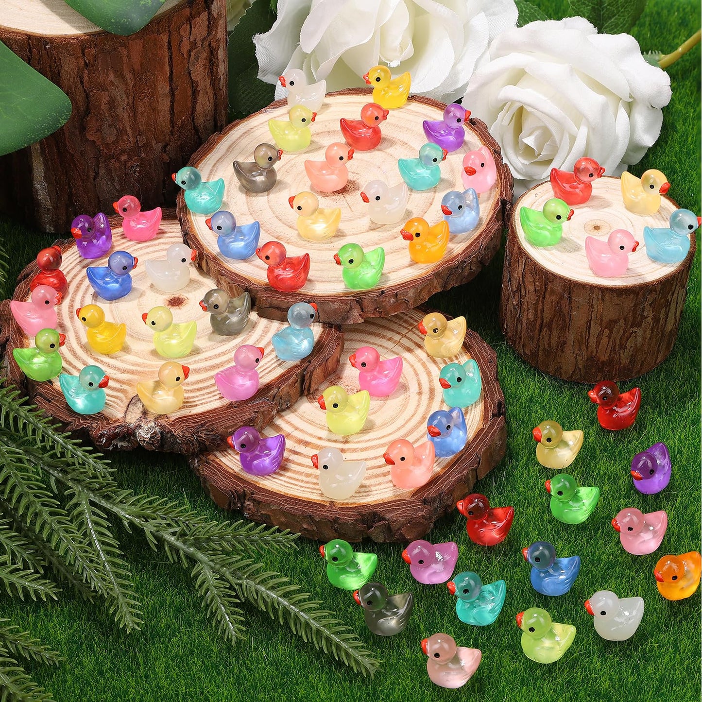 280Pcs 18 Colors Luminous Mini Resin Ducks Glow in The Dark Tiny Ducks Figures to Hide Bulk Plastic Duck Miniature for Dollhouse Micro Landscape Aquarium Potted Cake Decor DIY Craft Gifts Party Favors