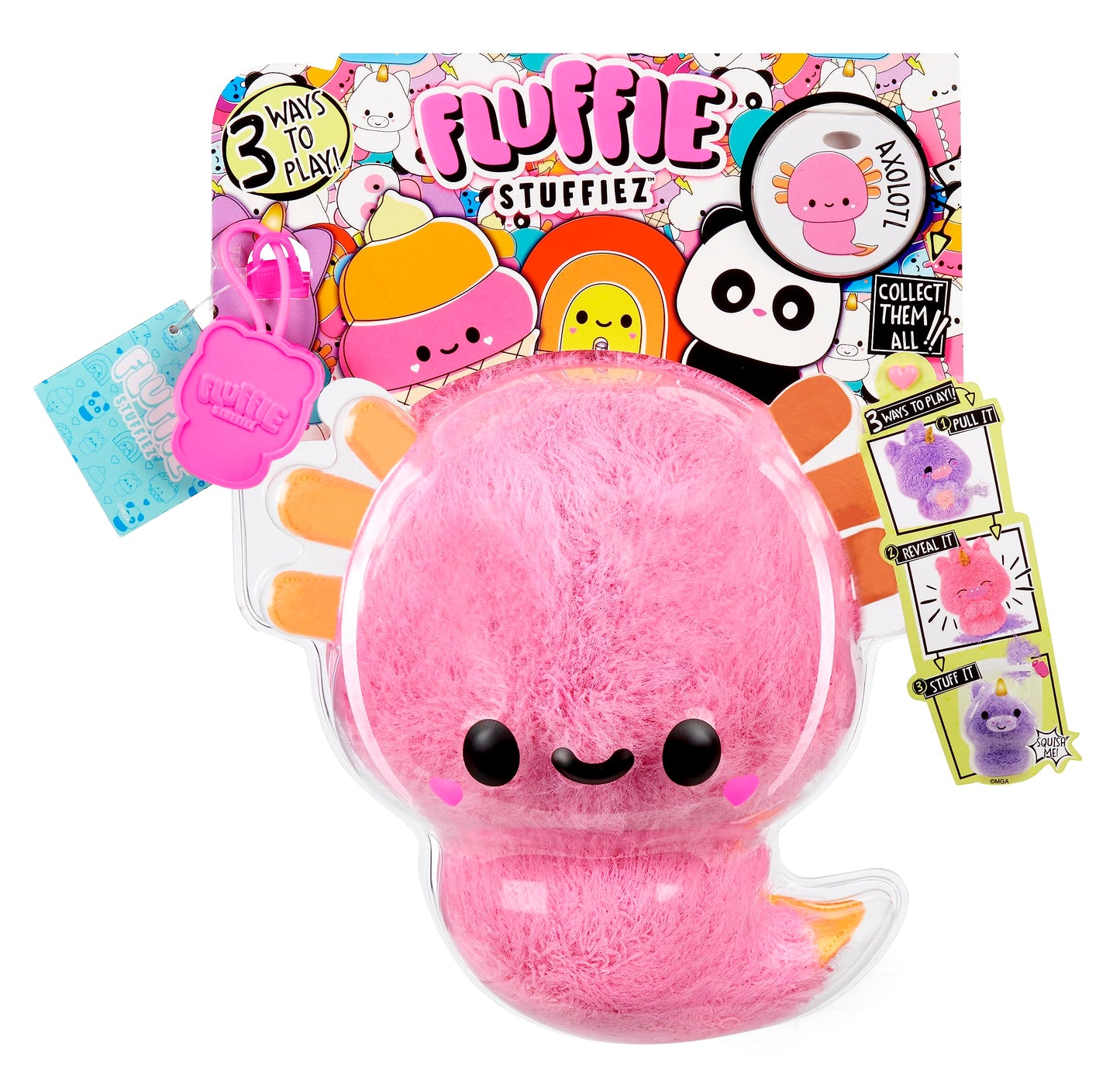 Fluffie Stuffiez Axolotl Small Collectible Feature Plush - Surprise Reveal Unboxing With Huggable Asmr Fidget Diy Fur Pulling, Ultra Soft Fluff