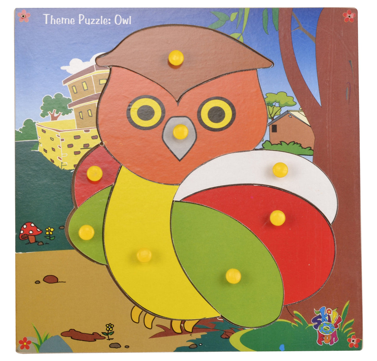 Skillofun Kids Wooden Theme Puzzle Standard Owl Knobs, Multi Color