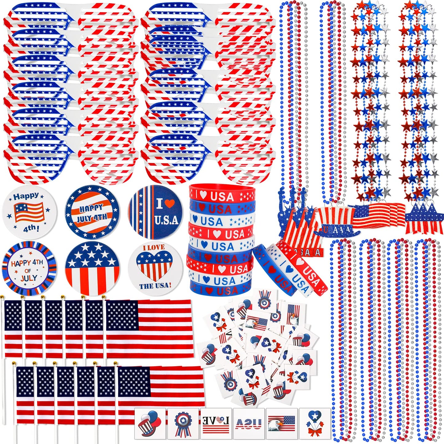 Garma 132Pcs Patriotic Party Favors Decorations Supplies Includes Shutter Of July Independence Day Celebraeaded Necklaces Glasse