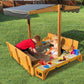 GUTINNEEN Sandbox with Lid and Cover for Kids Outdoor Sand Box with 3 Toy Bins, 2 Foldable Bench Seats, Adjustable Canopy and Sa