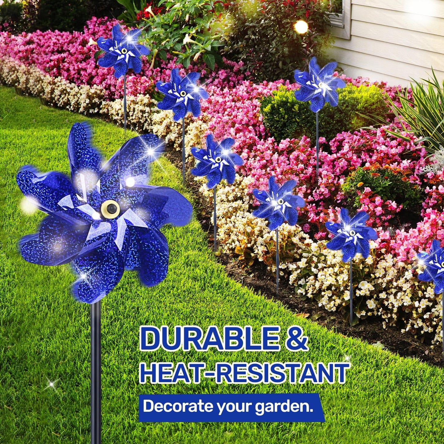 Battife 10 Packs Blue Pinwheels For Yard And Garden, Sparkly Reflective Pinwheel For Scare Birds Away, Wind Spinner Deterrent Ou