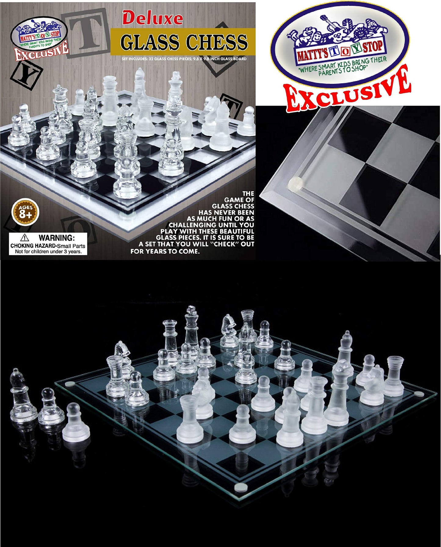 Matty'S Toy Stop Deluxe Clear & Frosted Glass Chess Set (10'') Small