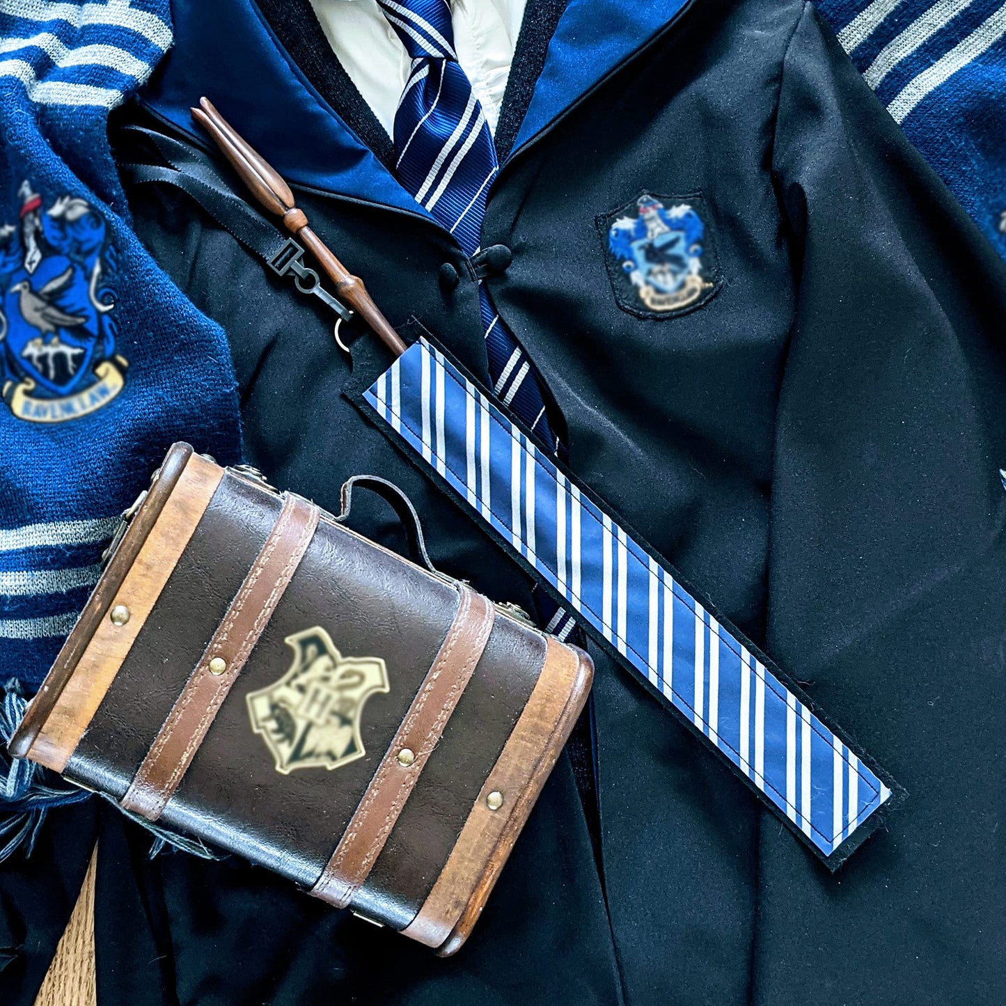 Varsany Wizard Magic Wand Holder Holster with School House Colors (Blue & Silver)