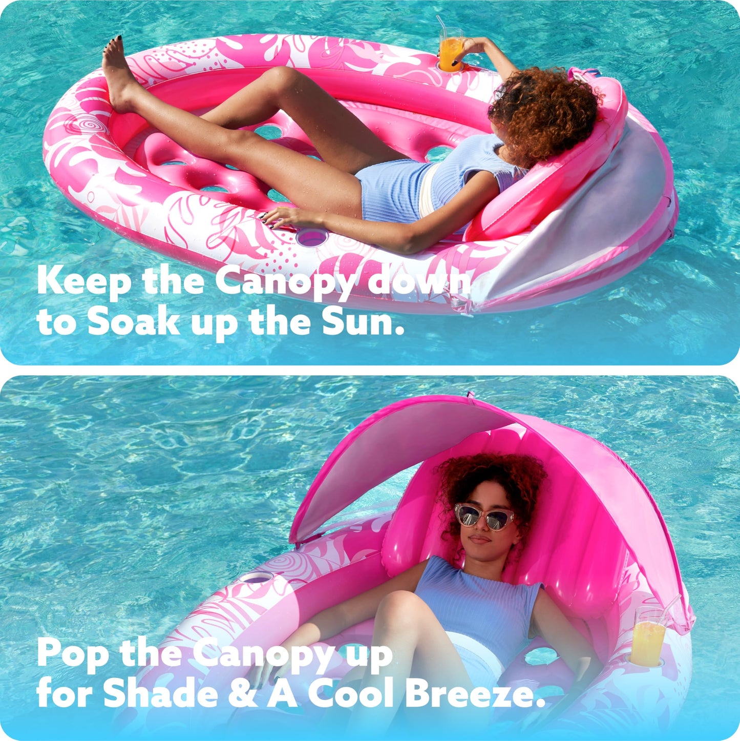 Sloosh Pool Floats With Canopy - Xl Oval Pool Raft Inflatable Float For Adults With Adjustable Sun Shade Cover, Swimming Pool Ta