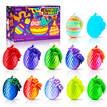 Impossmaker 12PCS 3D Dragon Eggs with Dragon Inside, Easter Basket Stuffers Mini Easter Egg Set Articulated Unique Easter Basket