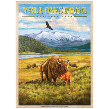 MyPuzzle Yellowstone National Park - Hayden Valley Bisons  Vintage Travel Poster - enhanced 1000 Piece Jigsaw Puzzle for mature-themeds