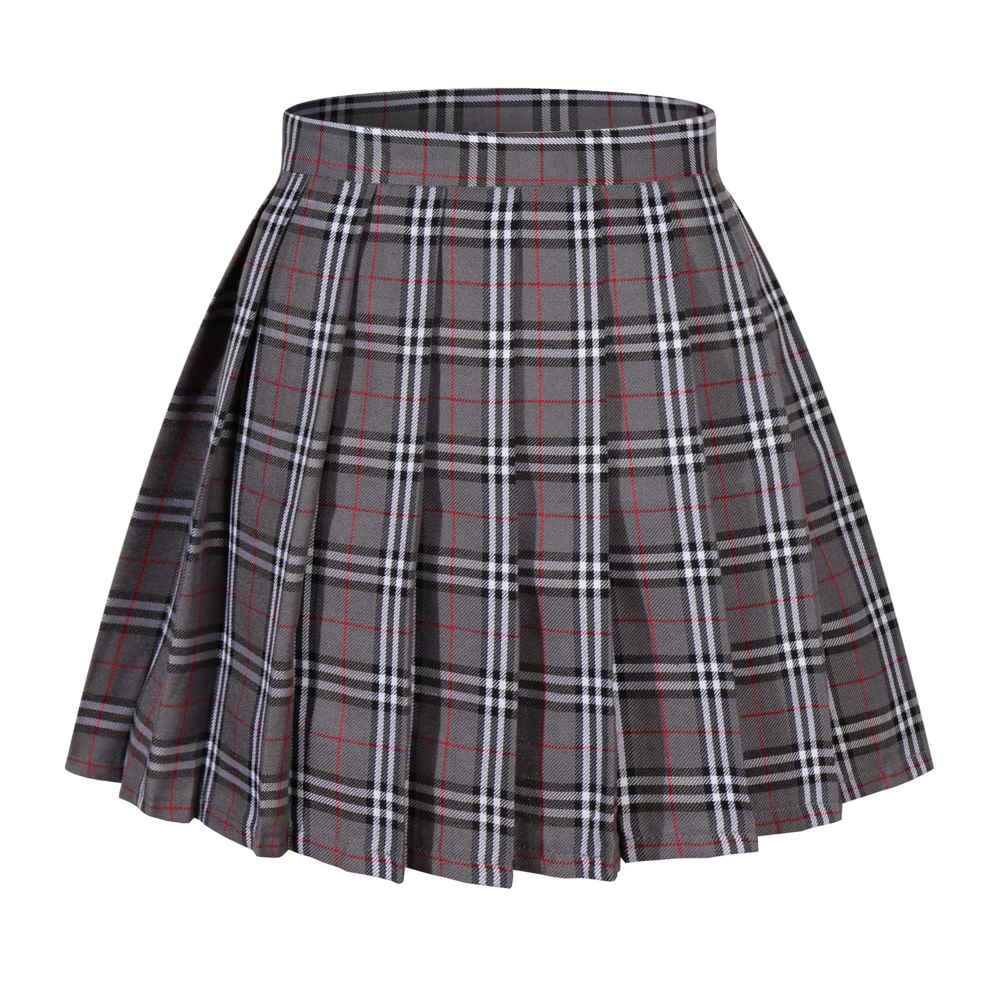 Girl'S School Uniform Plaid Pleated Costumes Skirts (M, Grey Mixed White)