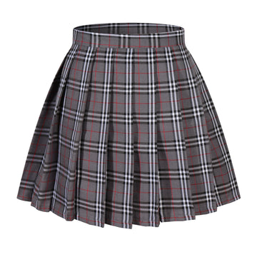 Girl'S School Uniform Plaid Pleated Costumes Skirts (M, Grey Mixed White)