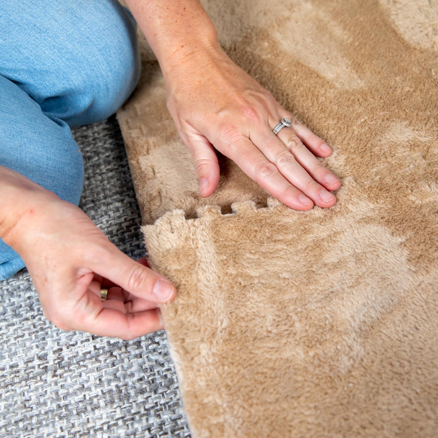 16 Piece Carpet Squares Puzzle Mat 49 x 49 Plush Interlocking Carpet Tiles  Foam Floor Tiles for Baby Play Mat - Kids Soft Play Floor Mats  Anti Slip Jigsaw Flooring Playmat Playroom Rug (Brown)