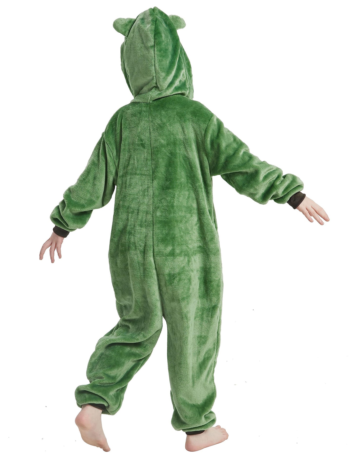 Acogna Onesie Kids Plush Animal Frog Costume One Piece Pajamas Girls Boys Teen Halloween Cosplay Sleepwear Green 8-9 Years