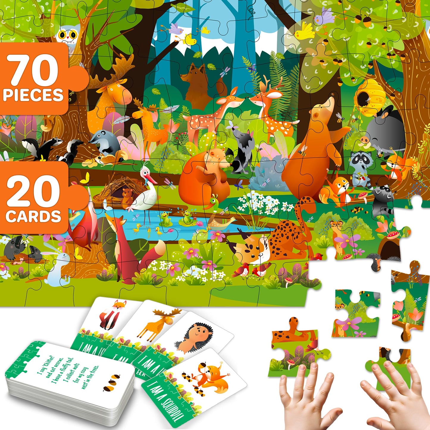 Quokka Search And Find Puzzles For Kids Ages 4-6 - Riddle Kids Puzzles 6-8 Years Old - 70 Unique Pcs | 20 Illustrated Guessing Cards | Engaging Children Themes - Forest Puzzle Gift For Toddlers 3-5
