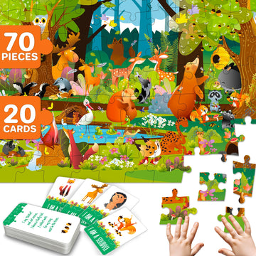 Quokka Search And Find Puzzles For Kids Ages 4-6 - Riddle Kids Puzzles 6-8 Years Old - 70 Unique Pcs | 20 Illustrated Guessing Cards | Engaging Children Themes - Forest Puzzle Gift For Toddlers 3-5