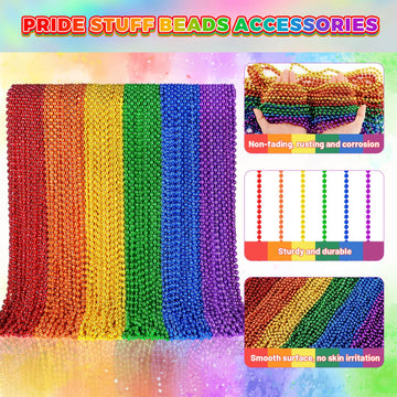 Yaxinrui 144 Pcs Pride Beads Necklaces, Lgbtq Pride Beads Stuff Accessories Metallic Rainbow Bead Necklaces For Gay Lesbian Prid