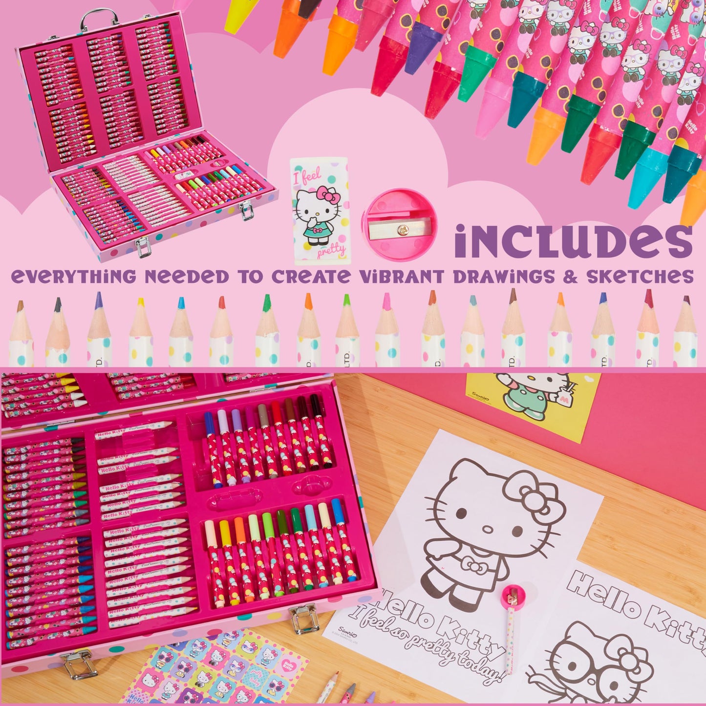 Hello Kitty Colored Pencils Art Supplies Drawing Kit School Supplies Painting Girls Drawing Pencils Art Kit Travel Case with Cra