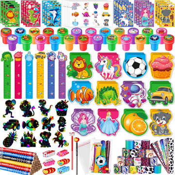 BenLouis 120Pcs Kids Party Favors Sets Stampers Pencils Stickers School Stationery Bulk for Kids 4-8-12 Classroom Birthday Cand