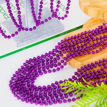 120 PCS Mardi Gras Accessories, 33'' Purple Mardi Gras Beads, Party Costume Plastic Toy Beaded Necklace, Parade Throws Bulk Part