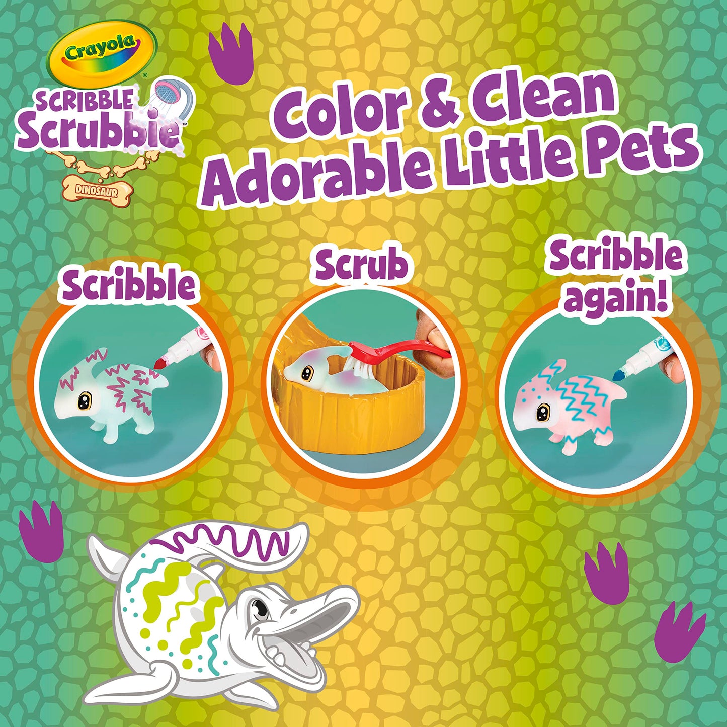 Crayola Scribble Scrubbie Pets Dinosaur Waterslide, Dinosaur Toys for Kids, Pet Grooming Toy, for Boys & Girls, Ages 3+